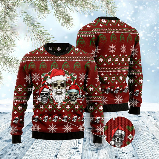 Goofygearprints Santa Skull Ugly Christmas Sweater, Funny Xmas Sweater, Sweater Xmas