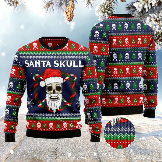 Goofygearprints Santa Skull Funny Ugly Christmas Sweater, Funny Xmas Sweater, Sweater Xmas