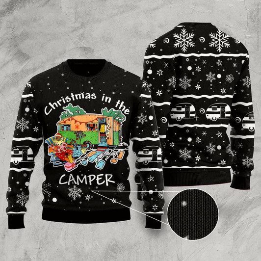Goofygearprints Santa Camping Ugly Christmas Sweater, Funny Xmas Sweater, Sweater Xmas