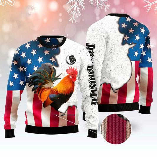 Goofygearprints Rooster Usa Ugly Christmas Sweater, Funny Xmas Sweater, Sweater Xmas