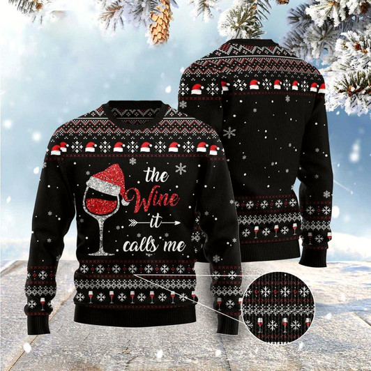 Goofygearprints Red Wine It Calls Me Ugly Christmas Sweater, Funny Xmas Sweater, Sweater Xmas