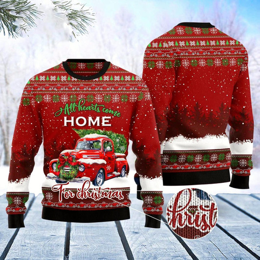 Goofygearprints Red Truck Home Christmas Ugly Christmas Sweater, Funny Xmas Sweater, Sweater Xmas