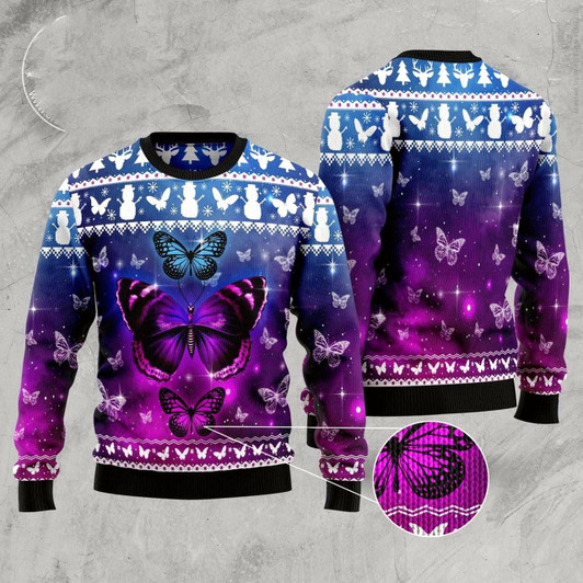 Goofygearprints Purple Butterfly Ugly Christmas Sweater, Funny Xmas Sweater, Sweater Xmas