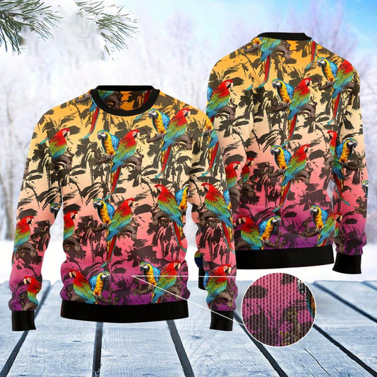 Goofygearprints Parrot Palm Forest Ugly Christmas Sweater, Funny Xmas Sweater, Sweater Xmas