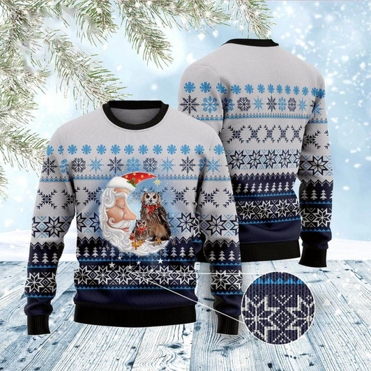Goofygearprints Owl Love Santa Moon Ugly Christmas Sweater, Funny Xmas Sweater, Sweater Xmas