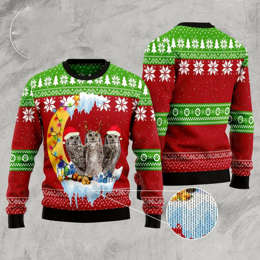 Goofygearprints Owl Love Moon Xmas Ugly Christmas Sweater, Funny Xmas Sweater, Sweater Xmas