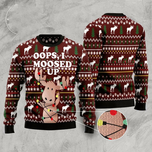 Goofygearprints Oops, I Moosed Up Ugly Christmas Sweater, Funny Xmas Sweater, Sweater Xmas