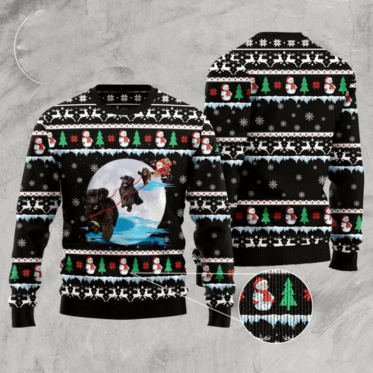 Goofygearprints Newfoundland Santa On Highway Ugly Christmas Sweater, Funny Xmas Sweater, Sweater Xmas