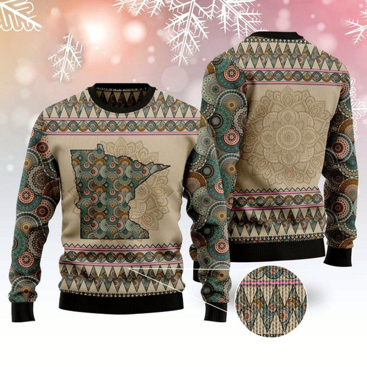 Goofygearprints Minnesota Mandala Peace Ugly Christmas Sweater, Funny Xmas Sweater, Sweater Xmas