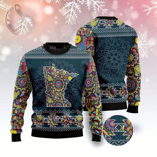 Goofygearprints Minnesota Blue Mandala Ugly Christmas Sweater, Funny Xmas Sweater, Sweater Xmas