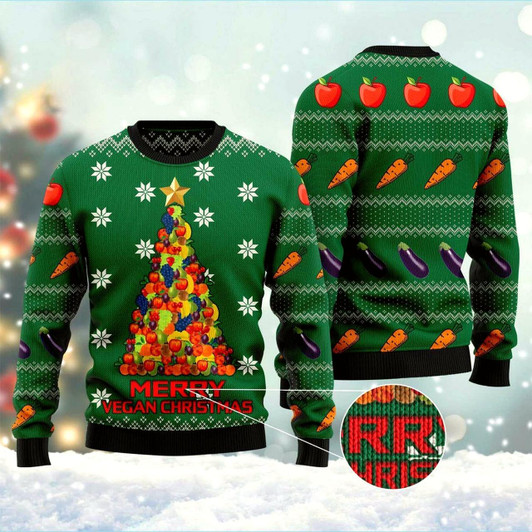 Goofygearprints Merry Vegan Christmas Ugly Christmas Sweater, Funny Xmas Sweater, Sweater Xmas
