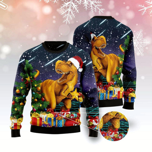 Goofygearprints Merry T-Rex Christmas Ugly Christmas Sweater, Funny Xmas Sweater, Sweater Xmas