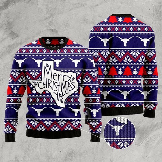 Goofygearprints Merry Christmas Ya'Ll Ugly Christmas Sweater, Funny Xmas Sweater, Sweater Xmas