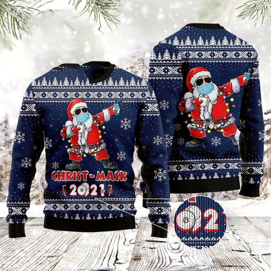 Goofygearprints Merry Christ-Mask Santa Claus Ugly Christmas Sweater, Funny Xmas Sweater, Sweater Xmas