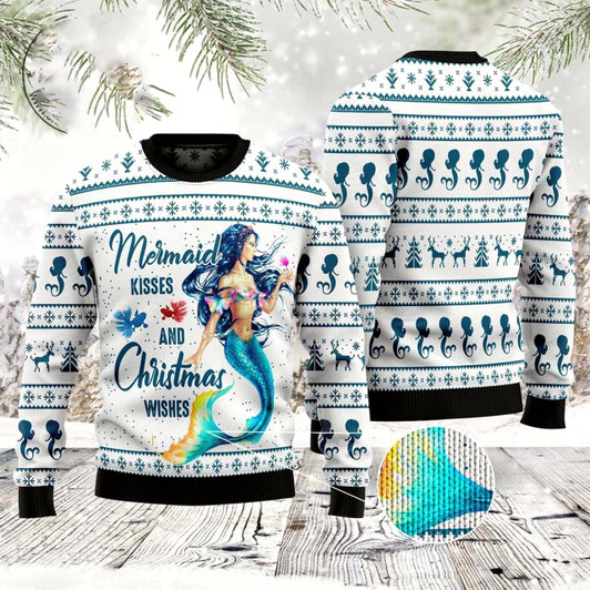 Goofygearprints Mermaid Wishes Ugly Christmas Sweater, Funny Xmas Sweater, Sweater Xmas