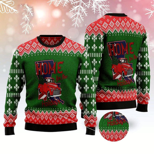 Goofygearprints Louisiana Home For Christmas All Over Print Ugly Christmas Sweater, Funny Xmas Sweater, Sweater Xmas