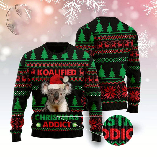 Goofygearprints Koala Koalified Christmas Addict Ugly Christmas Sweater, Funny Xmas Sweater, Sweater Xmas