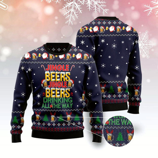 Goofygearprints Jingle Beers Drinking All The Ways Ugly Christmas Sweater, Funny Xmas Sweater, Sweater Xmas