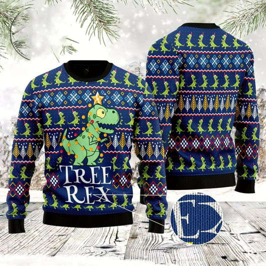 Goofygearprints Xmas Tree Sweater, Tree Rex Ugly Christmas Sweater, Funny Xmas Sweater