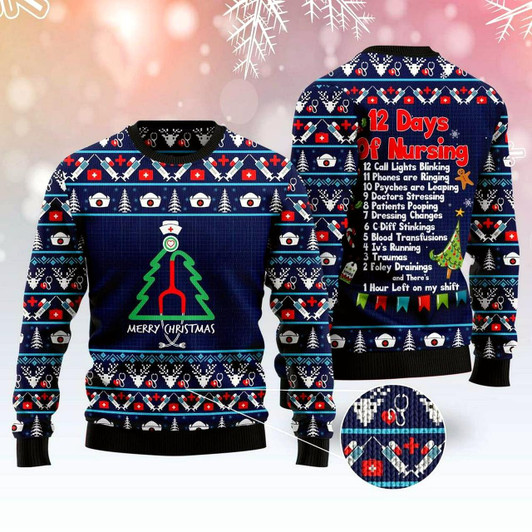Goofygearprints Xmas Tree Sweater, Nurse Christmas Tree Ugly Christmas Sweater, Funny Xmas Sweater