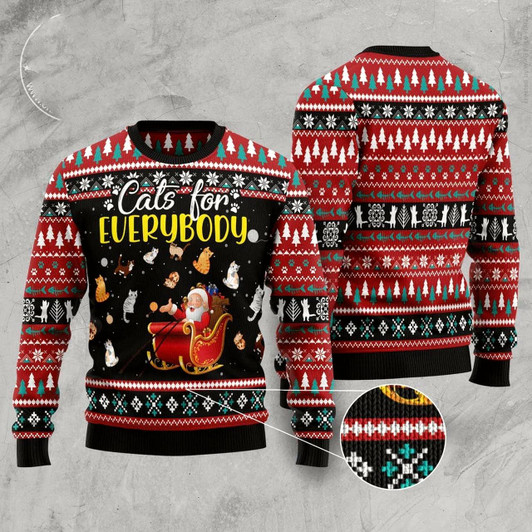 Goofygearprints Cat Xmas Sweater, Cats For Everybody Merry Christmas Ugly Christmas Sweater, Sweater Xmas