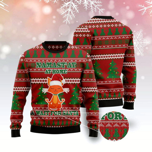 Goofygearprints Cat Xmas Sweater, Cat Yoga Ugly Christmas Sweater, Sweater Xmas