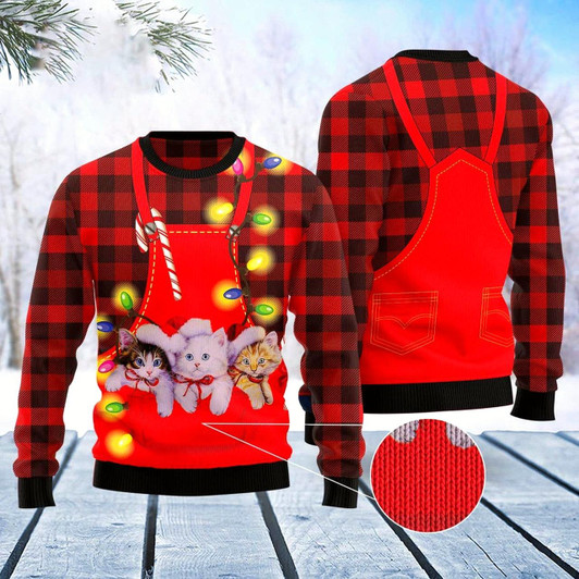 Goofygearprints Cat Xmas Sweater, Cat Pocket Christmas Ugly Christmas Sweater, Sweater Xmas
