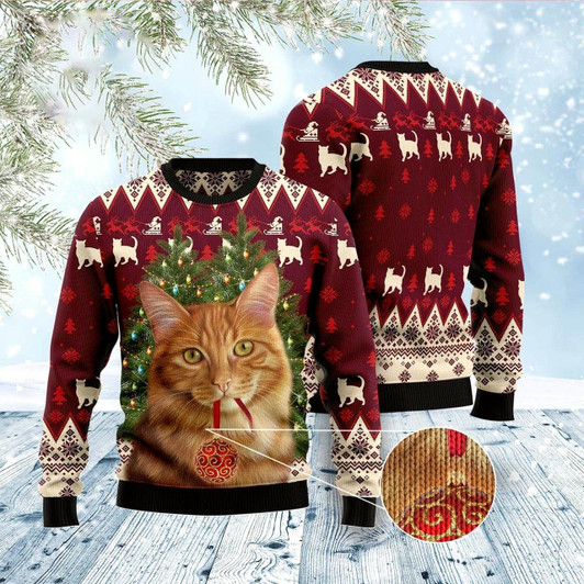 Goofygearprints Cat Xmas Sweater, Cat Decor Pine Ugly Christmas Sweater, Sweater Xmas
