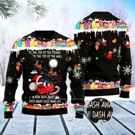 Goofygearprints Cat Xmas Sweater, Black Cat Sleigh Christmas Ugly Christmas Sweater, Sweater Xmas