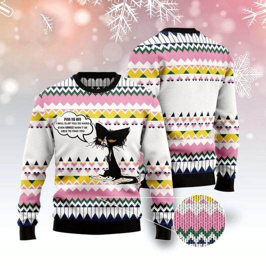Goofygearprints Cat Xmas Sweater, Black Cat Piss Me Off Ugly Christmas Sweater, Sweater Xmas