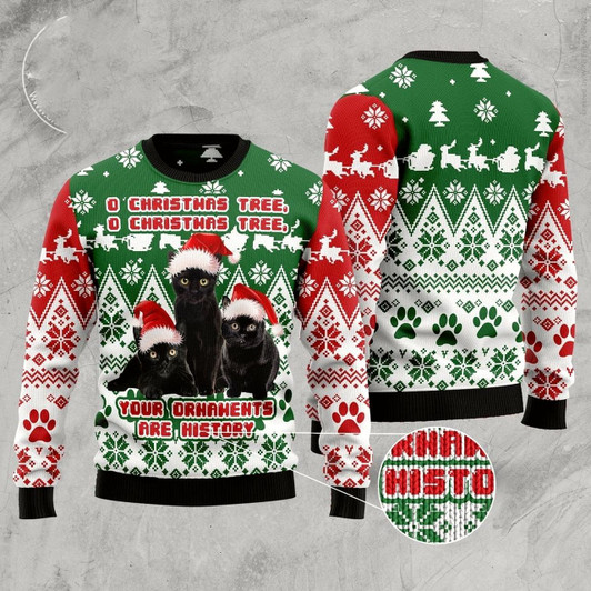 Goofygearprints Cat Xmas Sweater, Black Cat Oh Christmas Tree Ugly Christmas Sweater, Sweater Xmas