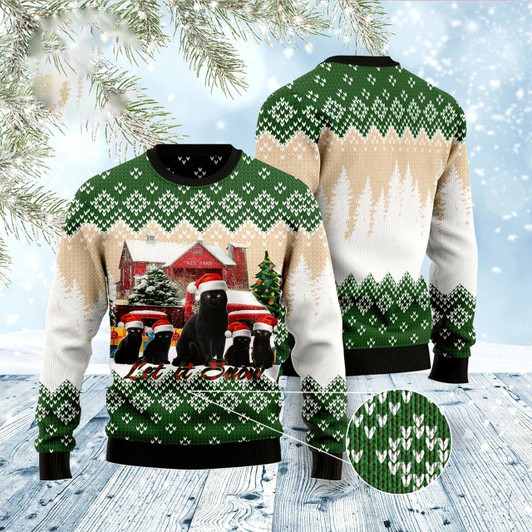 Goofygearprints Cat Xmas Sweater, Black Cat Let It Snow Ugly Christmas Sweater, Sweater Xmas