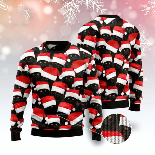 Goofygearprints Cat Xmas Sweater, Black Cat Group Ugly Christmas Sweater, Sweater Xmas