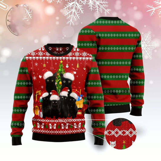 Goofygearprints Cat Xmas Sweater, Black Cat Family Christmas Ugly Christmas Sweater, Sweater Xmas