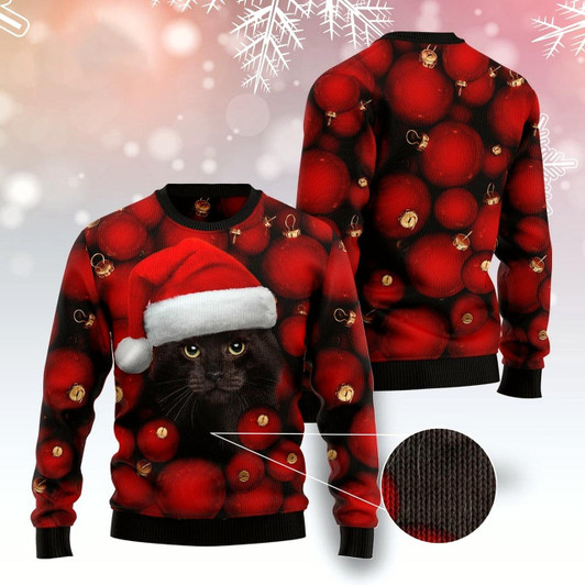 Goofygearprints Cat Xmas Sweater, Black Cat Christmas Ugly Christmas Sweater, Sweater Xmas