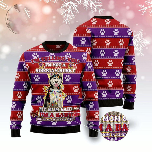 Goofygearprints Dog Xmas Sweater, Siberian Husky Baby Christmas Ugly Christmas Sweater, Funny Xmas Sweater