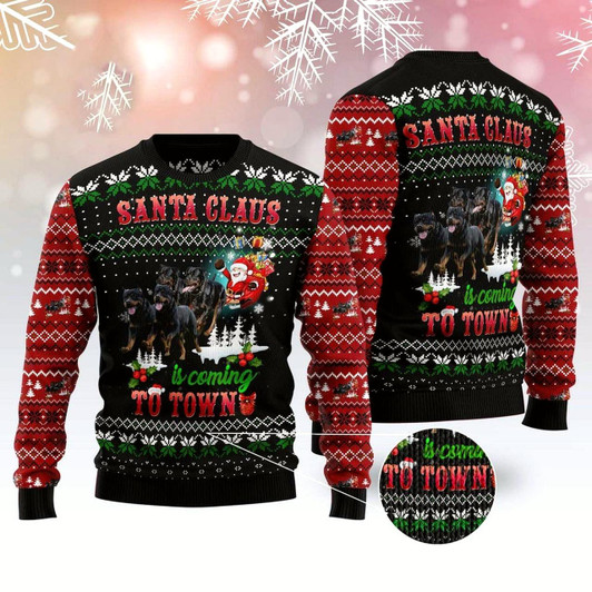 Goofygearprints Dog Xmas Sweater, Rottweiler Town Christmas Ugly Christmas Sweater, Funny Xmas Sweater