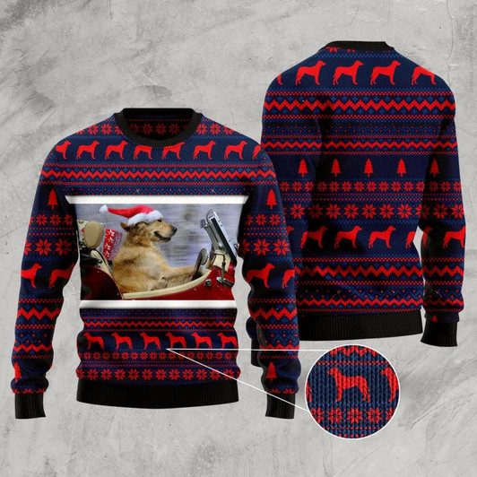 Goofygearprints Dog Xmas Sweater, Labrador Retriever Ride Ugly Christmas Sweater, Funny Xmas Sweater