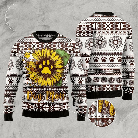 Goofygearprints Dog Xmas Sweater, Dog Mom Sunflower Ugly Christmas Sweater, Funny Xmas Sweater