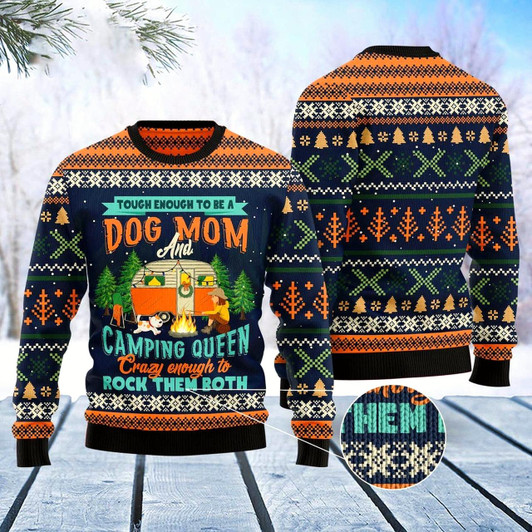 Goofygearprints Dog Xmas Sweater, Dog Mom Camping Ugly Christmas Sweater, Funny Xmas Sweater