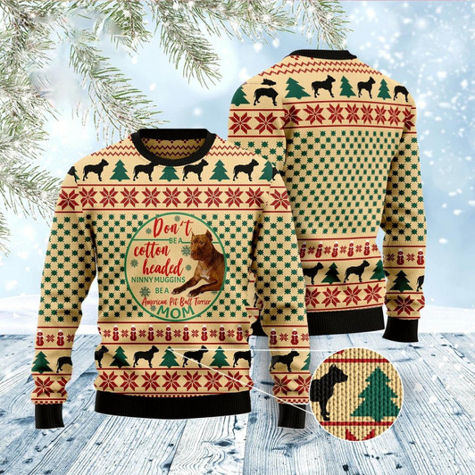 Goofygearprints Dog Xmas Sweater, American Pit Bull Terrier Mom Ugly Christmas Sweater, Funny Xmas Sweater