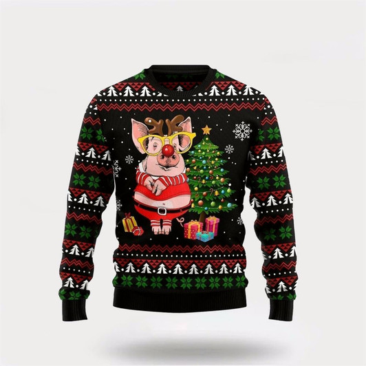 Goofygearprints Farmers Sweater, Pig Gorgeous Reindeer Ugly Christmas Sweater, Christmas Crewneck Sweater, Winter Farm Fashion