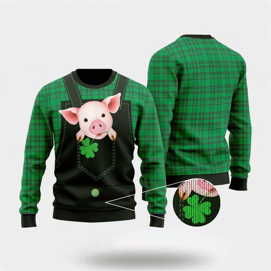 Goofygearprints Farmers Sweater, Pig Farm St Patricks Day Ugly Christmas Sweater, Christmas Crewneck Sweater, Winter Farm Fashion