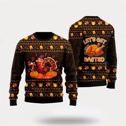 Goofygearprints Farmers Sweater, Lets Get Basted Turkey Ugly Christmas Sweater, Christmas Crewneck Sweater, Winter Farm Fashion