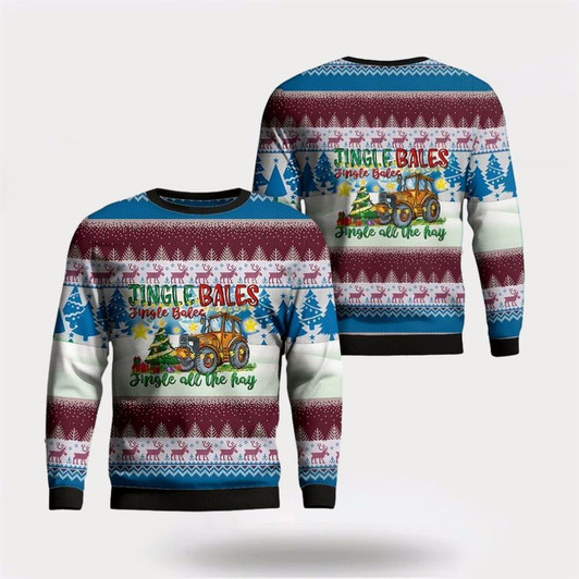 Goofygearprints Farmers Sweater, Jingle Bales Jingle Bales Jingle All The Hay Ugly Christmas Sweater, Christmas Crewneck Sweater, Winter Farm Fashion