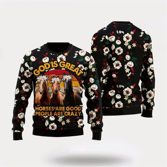 Goofygearprints Farmers Sweater, Horses Are Good Ugly Christmas Sweater, Christmas Crewneck Sweater, Winter Farm Fashion