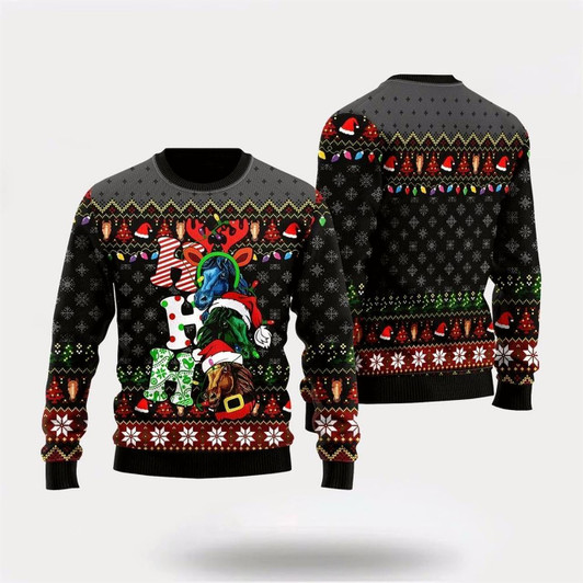 Goofygearprints Farmers Sweater, Horse Hohoho Ugly Christmas Sweater, Christmas Crewneck Sweater, Winter Farm Fashion