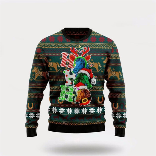 Goofygearprints Farmers Sweater, Horse Ho Ho Ho Ugly Christmas Sweater, Christmas Crewneck Sweater, Winter Farm Fashion