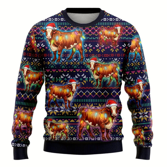 Goofygearprints Farmers Sweater, Hereford Cows Ugly Christmas Sweater, Christmas Crewneck Sweater, Winter Farm Fashion
