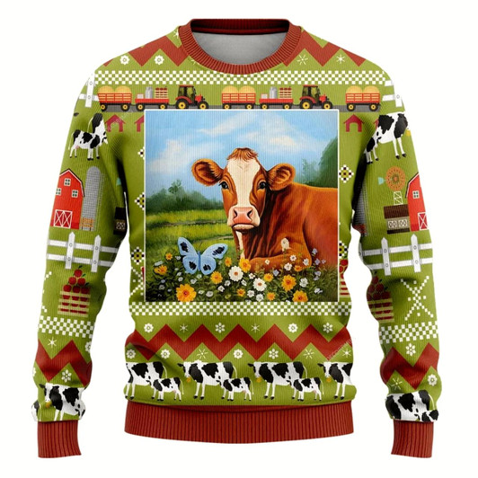 Goofygearprints Farmers Sweater, Hereford Cows Christmass Ugly Christmas Sweater, Christmas Crewneck Sweater, Winter Farm Fashion